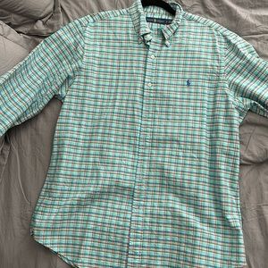 Green checker polo dress shirt